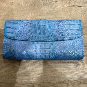 Blue Crocodile-Embossed Leather Clutch
